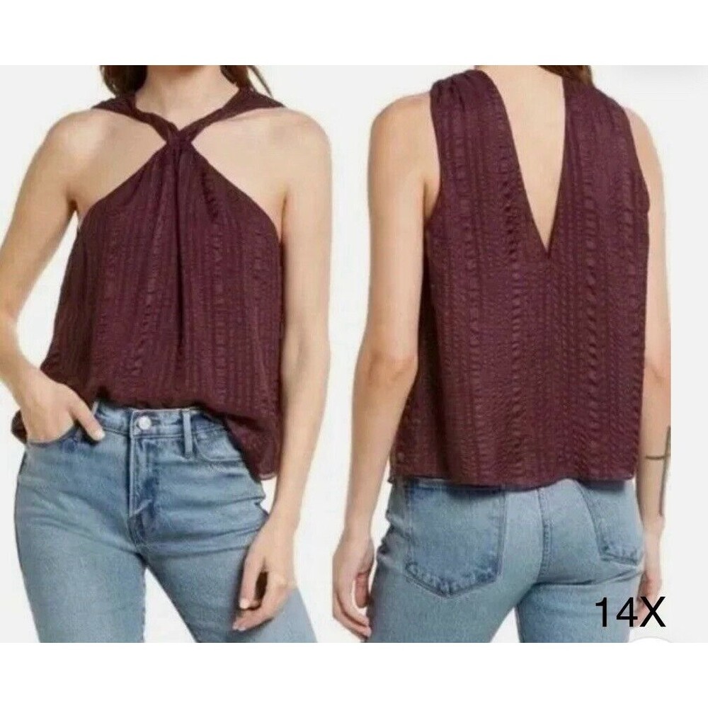 FRAME Draped Textured 100%‎ Silk Halter Top in Cabernet Purple Sz XS NWT